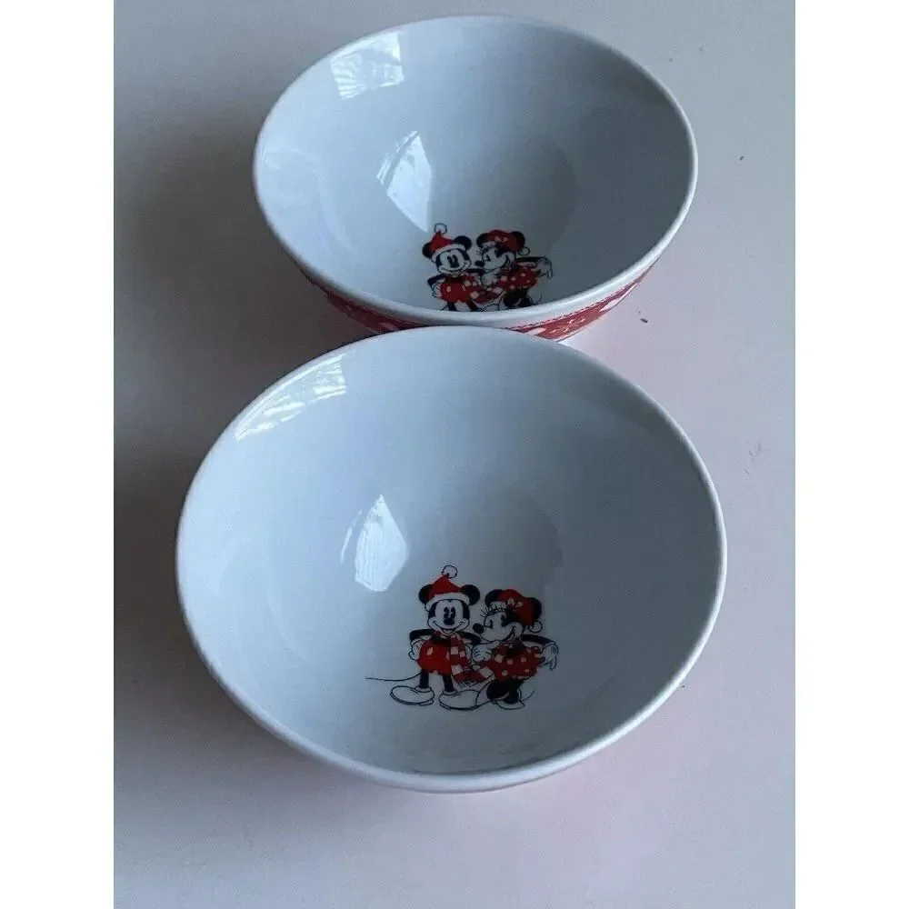 Set Of 2 Disney Mickey And Minnie Mouse Christmas Ceramic Cereal‎ Ramen Bowl NEW